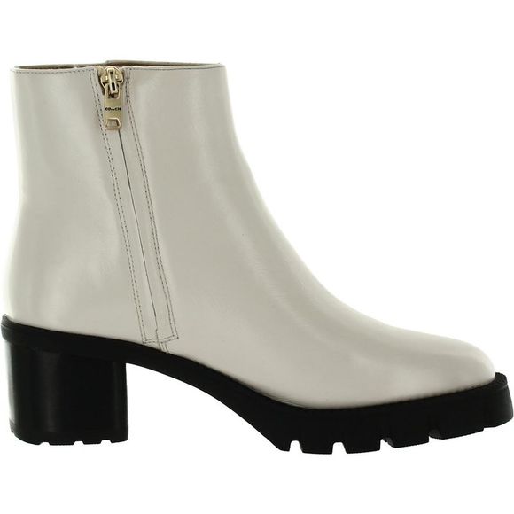 Coach Womens Chrissy White Leather Lug Sole Casual Ankle Boots Shoes NWT - Picture 2 of 3